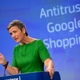 FILE - In this June 27, 2017 file photo, European Union Commissioner for Competition Margrethe Vestager speaks during a media conference at EU headquarters in Brussels. The European Union's competition watchdog has fined internet giant Google over its online shopping service. Google said Thursday, Sept. 28, it has proposed a remedy for its search results that European regulators have said favor its own shopping listings: holding an auction for those advertiser-paid spots. But critics say the proposal still favors the deep-pocketed tech giant, and Europe's top antitrust regulator is taking a wait-and-see attitude. (AP Photo/Virginia Mayo)